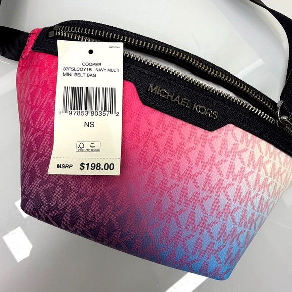 Michael Kors - NWT Cooper Mini Belt Sling Logo Bag Raspberry Navy Ombrè - Picture 1 of 2